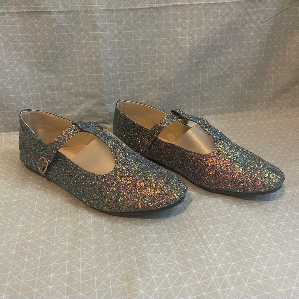 Spellbound Soles Purple Glitter T-Strap Flats 42